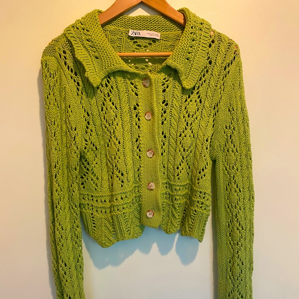 Zara Crochet Green Cardigan - Small